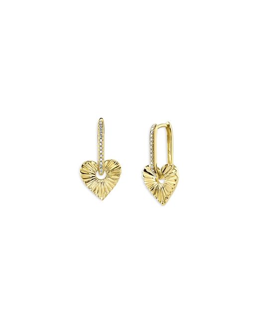 Moon & Meadow 14K Yellow Diamond Heart Charm Drop Earrings