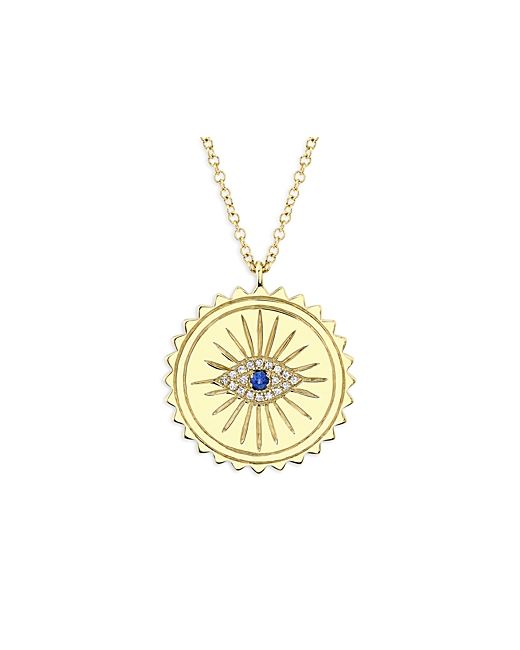 Moon & Meadow 14K Yellow Gold Diamond Sapphire Eye Pendant Necklace 17-18