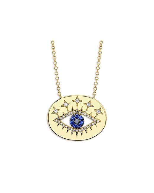 Moon & Meadow 14K Yellow Gold Diamond Sapphire Eye Pendant Necklace 17-18