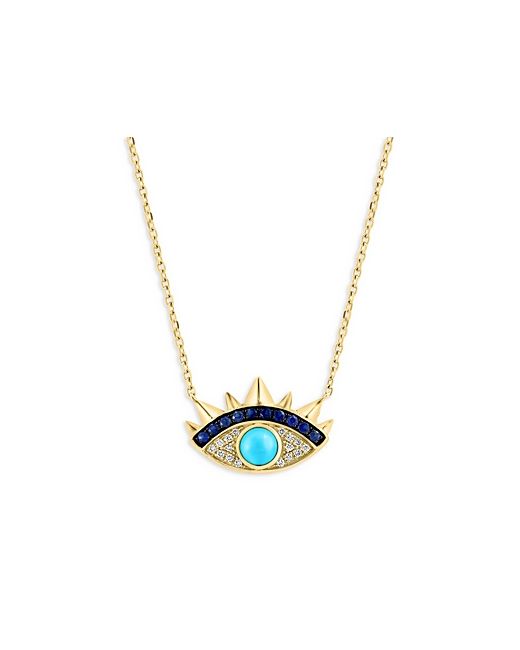 Bloomingdale's Sapphire Turquoise Diamond Evil Eye Pendant Necklace in 14K Yellow Gold 16-18