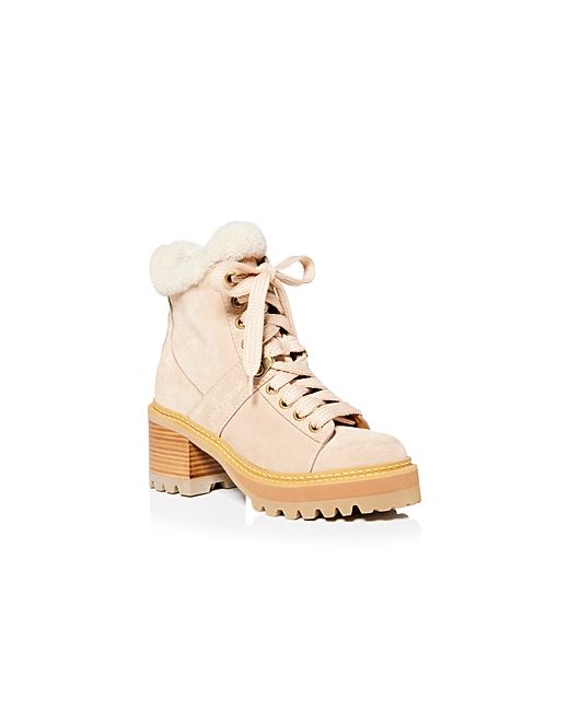 See by Chloé Lace Up Lug Sole Shearling Booties
