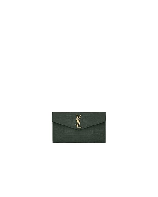 Saint Laurent Uptown Pouch in Crocodile-Embossed Shiny Leather