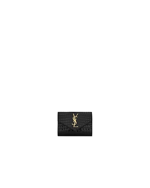 Saint Laurent Cassandre Small Envelope Wallet in Shiny Crocodile-Embossed Leather