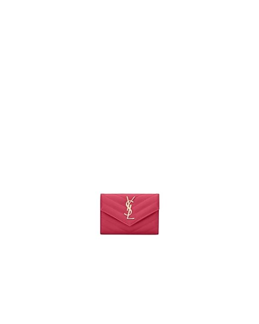 Saint Laurent Cassandre Matelasse Small Envelope Wallet in Grain De Poudre Embossed Leather