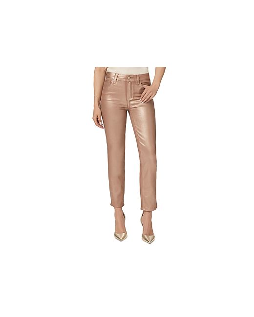 Paige Cindy High Rise Coated Straight Leg Jeans in Champagne