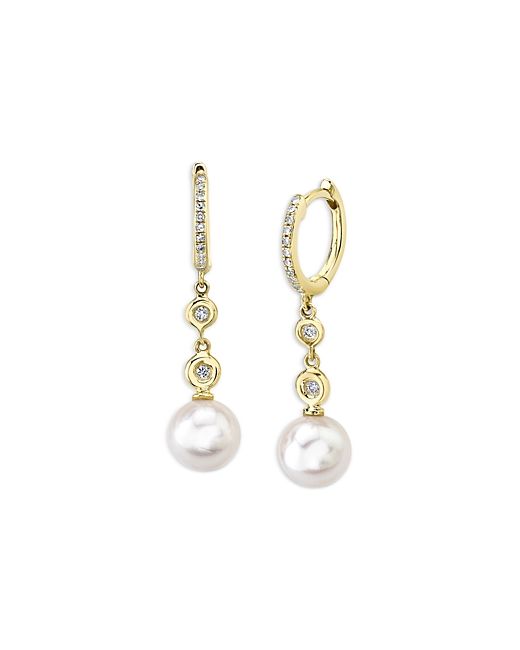 Moon & Meadow 14K Yellow Gold Diamond Cultured Pearl Drop Earrings