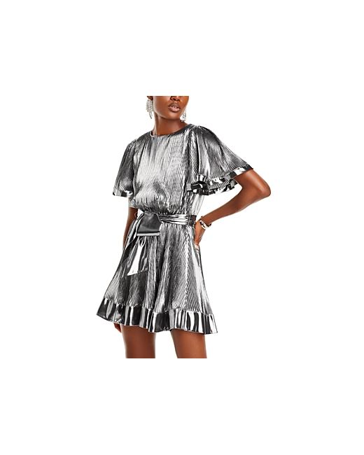 Milly Lumi Pleated Flutter Metallic Mini Dress