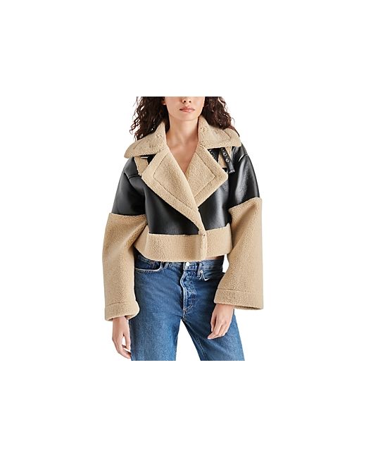 Steve Madden Alaina Faux Leather Shearling Cropped Coat