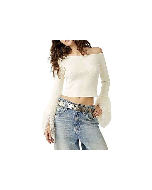 Free People Marilyn Off the Shoulder Feather Trim Top