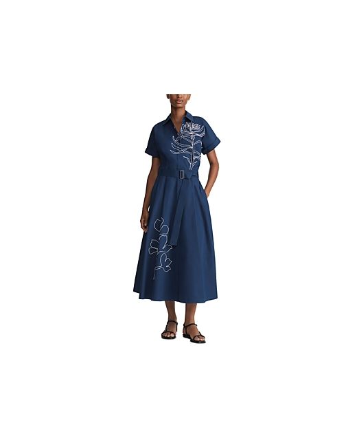 Lafayette 148 New York Cotton Embroidered Belted Midi Dress