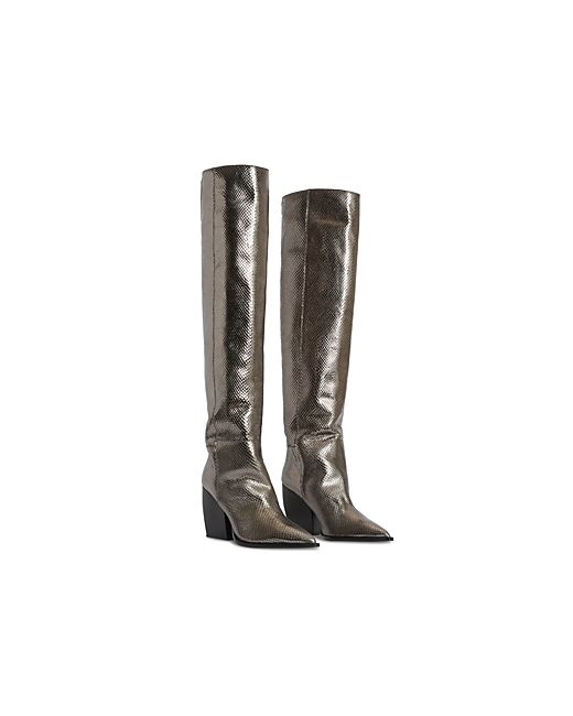 AllSaints Reina Metallic Pointed Toe High Heel Boots