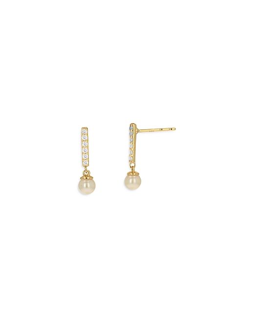 Rachel Reid 14K Yellow Cultured Freshwater Pearl Diamond Drop Earrings