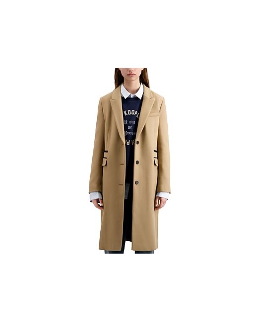 The Kooples Leather Trim Single Breasted Coat