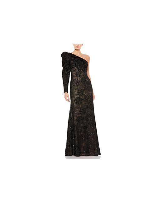 Mac Duggal Embellished One Puff Sleeve Trumpet Gown