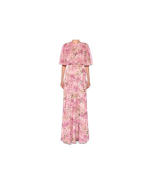Giambattista Valli Floral Print Silk Cape Dress