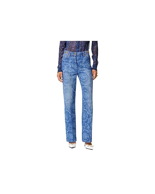 Versace Laser Stone Wash Baroque High Rise Cotton Jeans