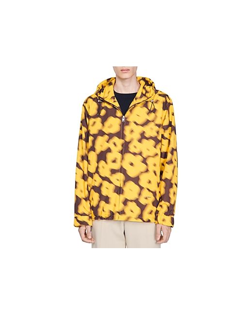 Sandro Zip Front Printed Hooded Technical Jacket