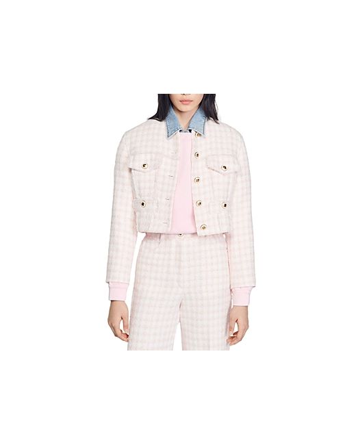 Sandro Cropped Tweed Button Front Jacket