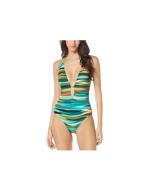 Vince Camuto Plunge Neck One Piece Swimsuit