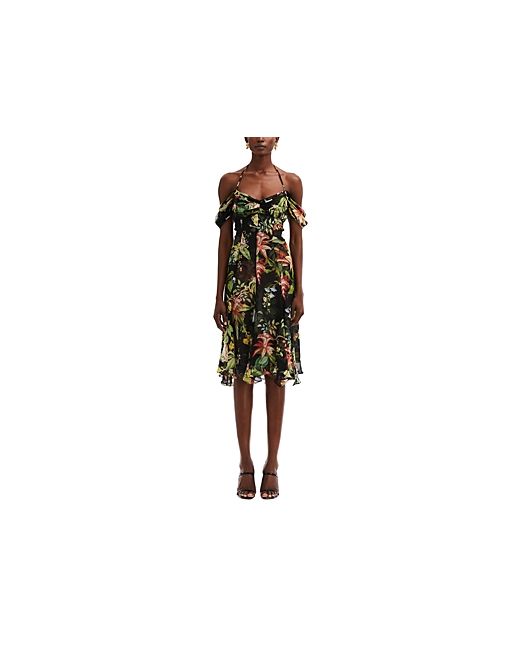Oscar de la Renta Floral Print Halter Silk Dress