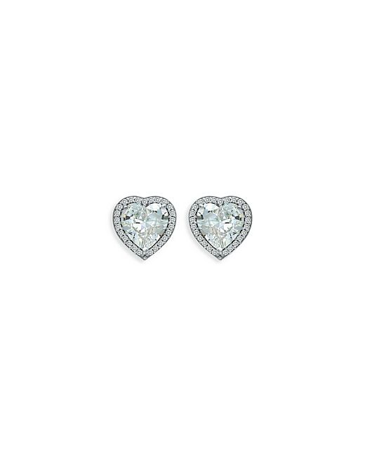 Aqua Cubic Zirconia Heart Halo Button Earrings 100 Exclusive