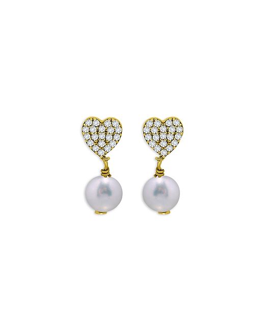 Aqua Pave Heart Cultured Freshwater Pearl Drop Earrings 18K Gold Plated Sterling Sliver 100 Exclusive