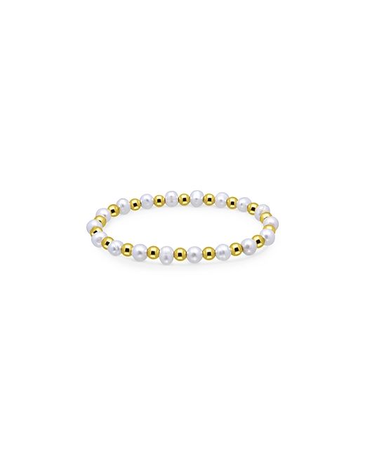 Aqua Bead Cultured Freshwater Pearl Stretch Bracelet 18K Gold Plated Sterling Silver 100 Exclusive