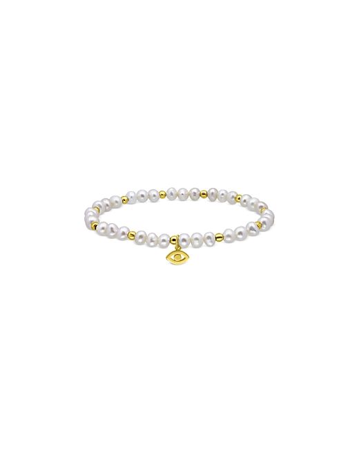 Aqua Evil Eye Charm Cultured Freshwater Pearl Beaded Stretch Bracelet 18K Gold Plated Sterling Silver 100 Exclusive
