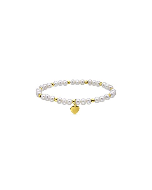 Aqua Heart Charm Cultured Freshwater Pearl Beaded Stretch Bracelet 18K Gold Plated Sterling Silver 100 Exclusive