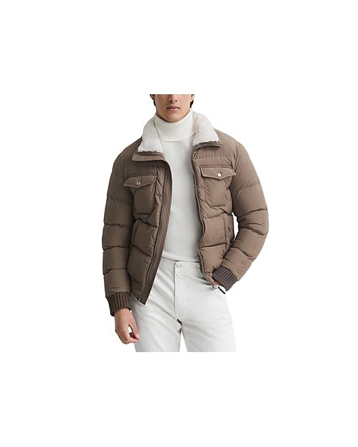 Reiss Mist Faux Fur-Trimmed Full-Zip Puffer Jacket