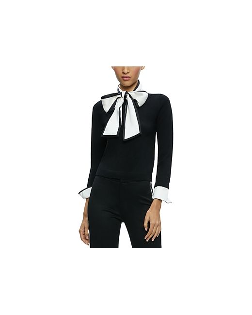 Alice + Olivia Justina Wool Blend Contrast Bow Tie Top