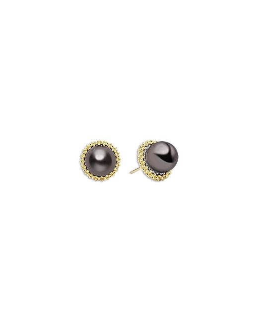 Lagos 18K Yellow Gold Sterling Silver Luna Tahitian Pearl Stud Earrings