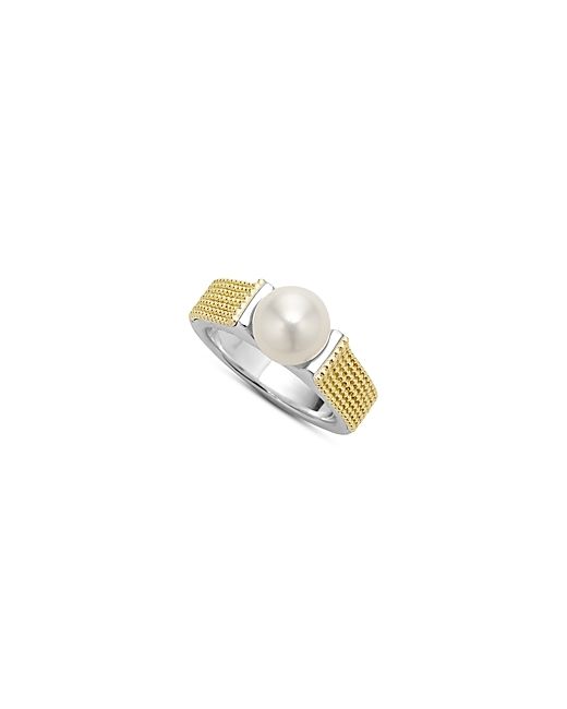 Lagos 18K Yellow Gold Sterling Silver Luna Cultured Freshwater Pearl Caviar Bead Ring