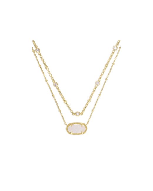 Kendra Scott Elisa Crystal Drusy Stone Layered Pendant Necklace 14K Gold Plated 18-20