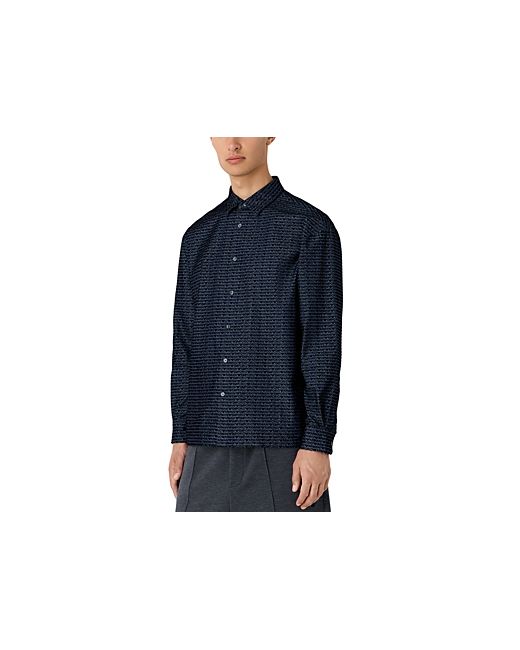 Emporio Armani Long Sleeve Lined Flocked Button Front Shirt
