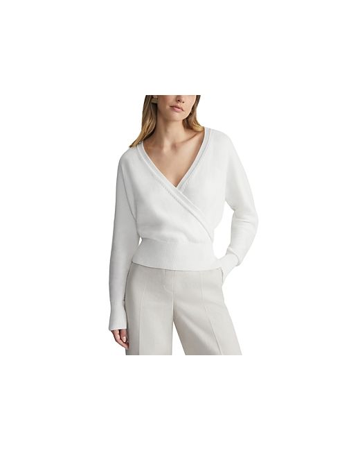 Lafayette 148 New York Cotton Silk Crossover V Neck Sweater