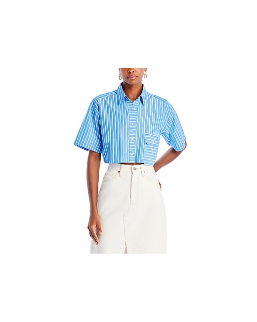 Aqua Striped Cropped Button Up Shirt 100 Exclusive