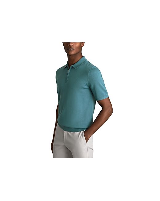 Reiss Maxwell Slim Fit Merino Wool Quarter Zip Short Sleeve Polo Shirt