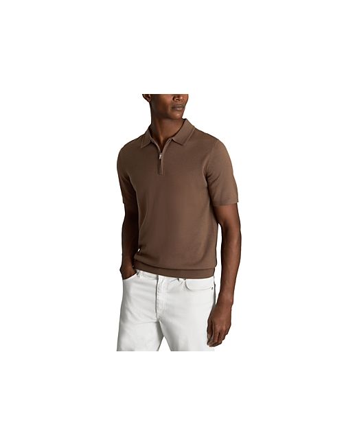 Reiss Maxwell Slim Fit Merino Wool Quarter Zip Short Sleeve Polo Shirt