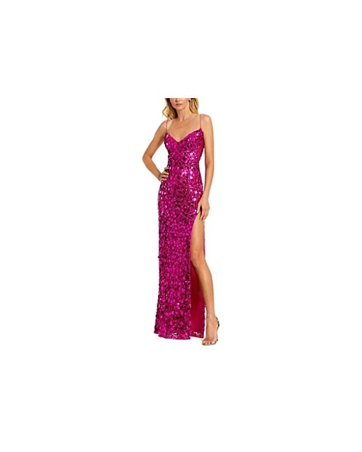 Mac Duggal Embellished Spaghetti Strap V Neck Gown with Slit