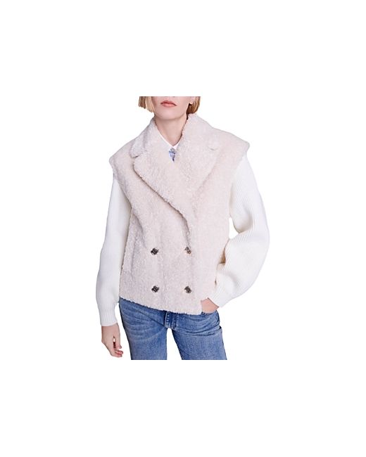 Maje Belere Double Breasted Layered Look Sherpa Jacket