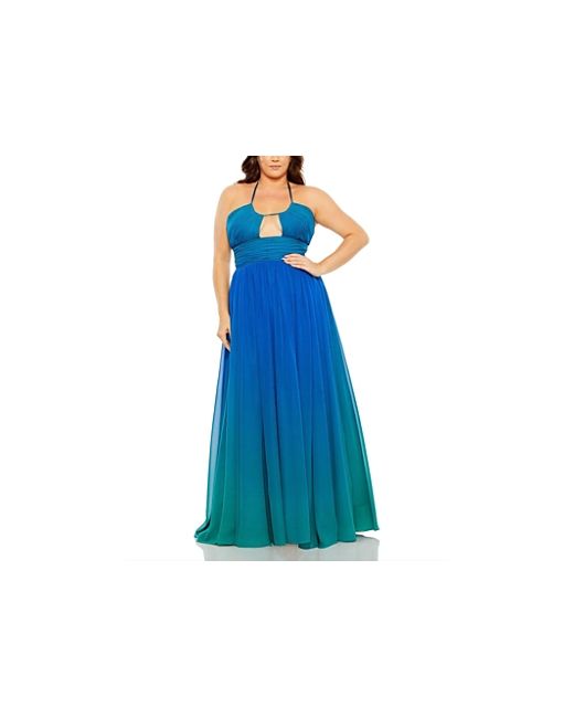 Mac Duggal Halter Ruched Ombre Plus Gown