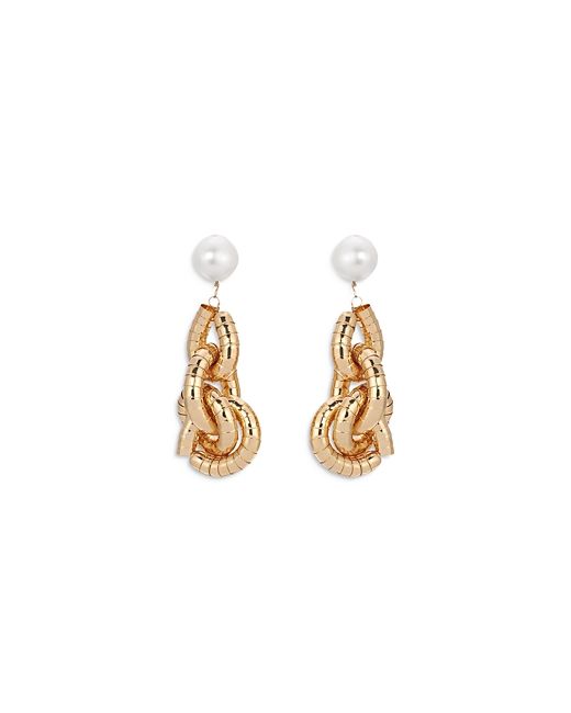 Ettika Liquid Link Pearl Drop Earrings 18K Gold Plated