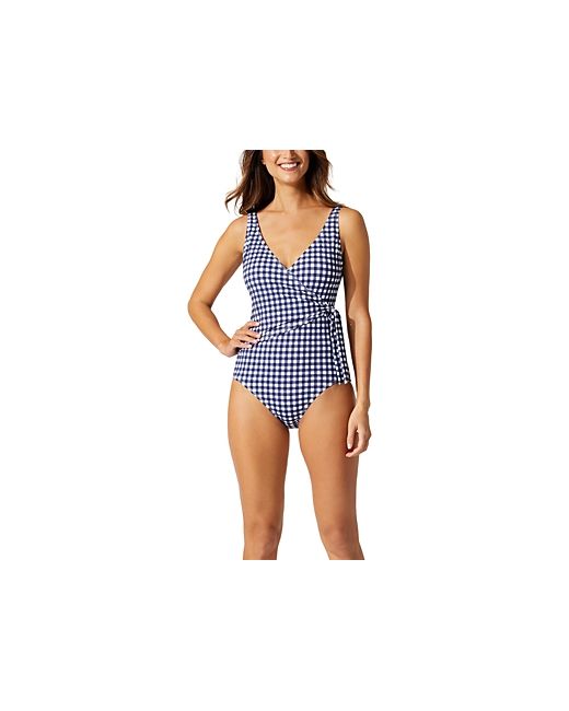 Tommy Bahama Gingham Wrap Front One Piece Swimsuit