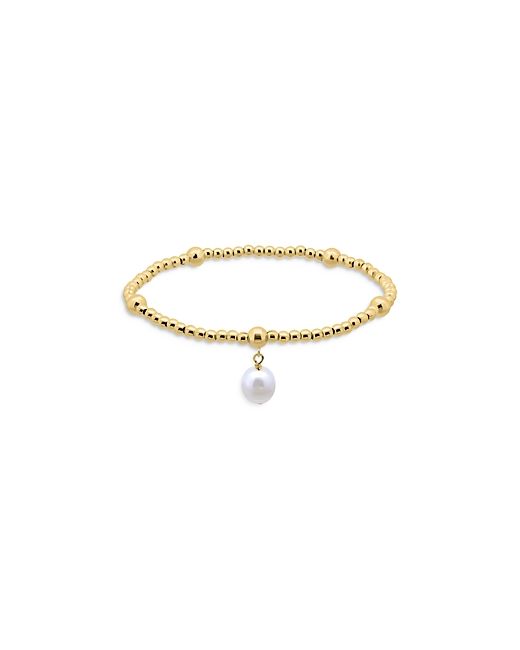 Aqua Cultured Freshwater Pearl Charm Stretch Bracelet 18K Gold Plated Sterling Silver 100 Exclusive