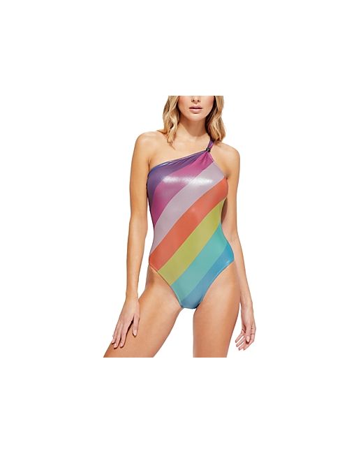 Kurt Geiger London Kensington Rainbow Stripe One Shoulder Swimsuit