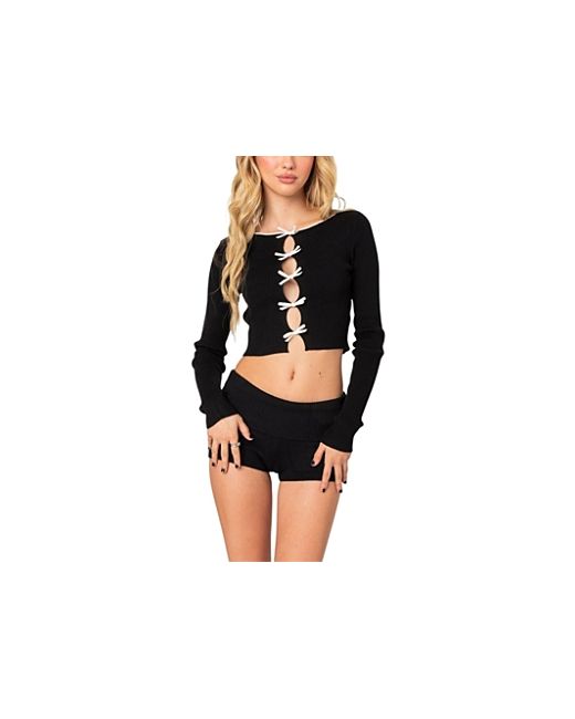 Edikted Billy Bow Cut Out Ribbed Crop Top