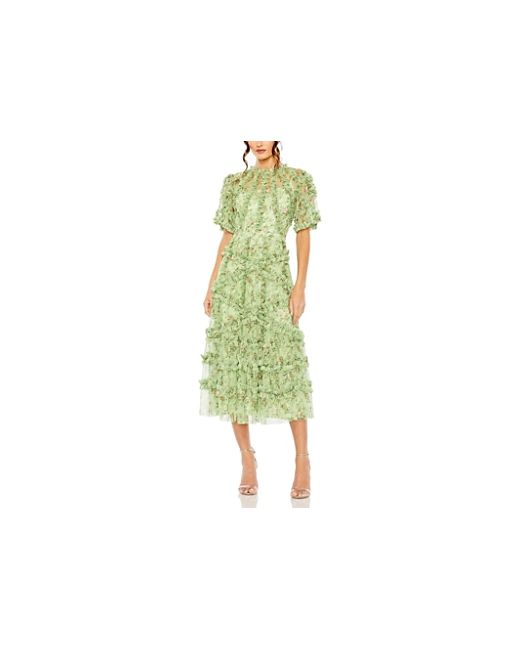 Mac Duggal Floral Flutter Sleeve Mesh Print Dress