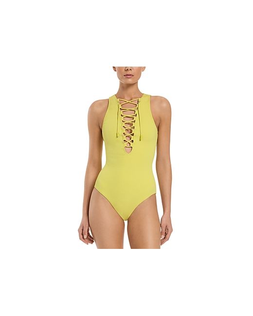 Jets Plunge Neck Tie Front One Piece Swimsuit