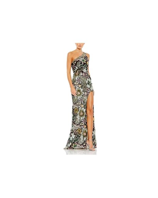 Mac Duggal Embellished Floral One Shoulder Gown